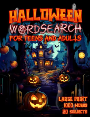 Halloween Word Search Puzzle Book for Teens and Adults: 1000 Haunting Words over 50 Ghoulish Subjects, by PuzzleBee Publishing